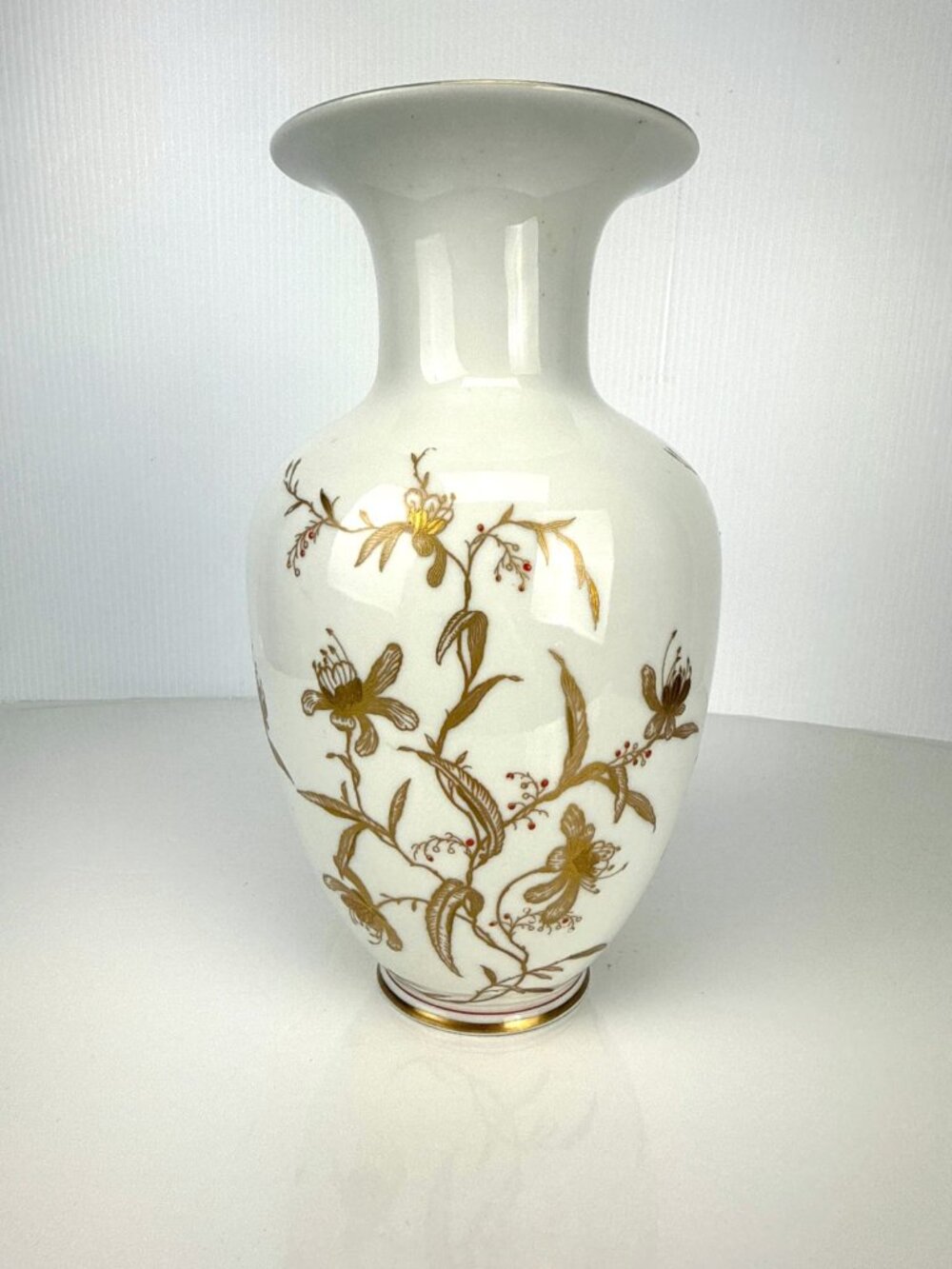 Vintage REICHENBACH German Porcelain Vase Ivory Cherry Tree Motif 22KT Gold